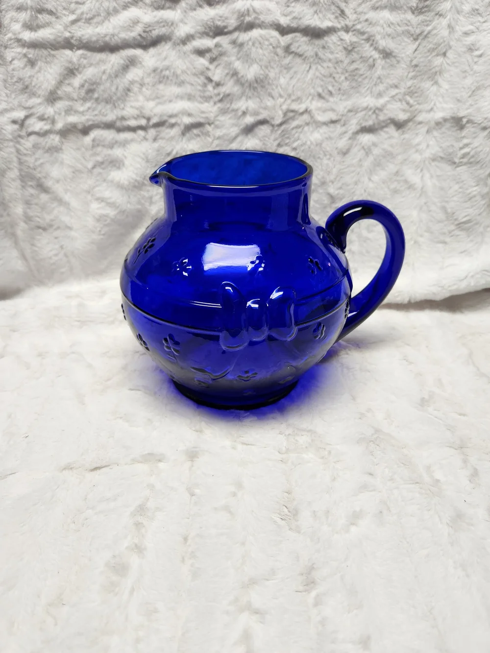 Cobalt Blue Glass Pitcher with Handle - Elegant Serving Pitcher